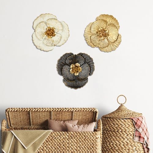 DILATATA 3 Pcs Metal Flower Wall Art Set 10 Inch Rustic Modern Floral Sculpture 3D Metal Flower Wall Hanging Accent for Indoor Living Room Bedroom Kitchen Bathroom Garden Patio Decor - Mixcolor - Image 5