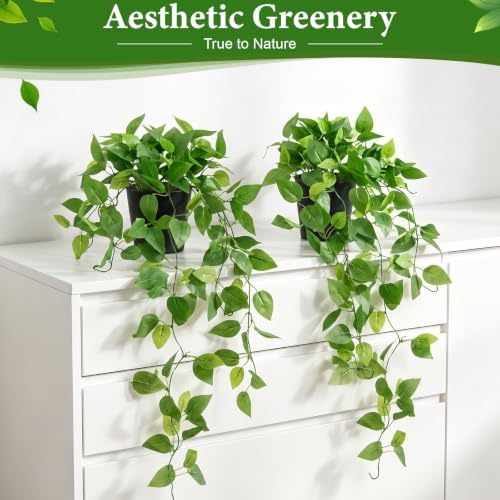 4Pcs Fake Hanging Plants, Potted Artificial Plants Hanging Pothos Greenery - Image 2
