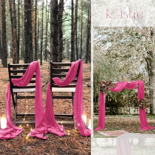 20 Pack Hot Pink Table Runner 10Ft Cheesecloth Table Runner Boho Gauze Table Runners Romantic Long Sheer Fabric Cheese Cloth Table Runners for Wedding Party Bridal Shower(Hot Pink) - Image 6