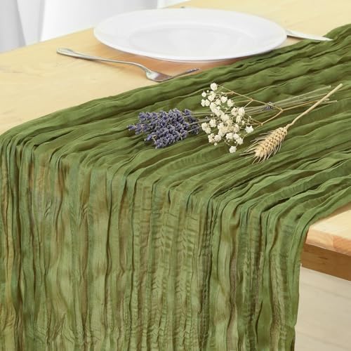8 Pack Olive Green Cheesecloth Table Runner 120 Inch Boho Wedding Decor by Fixwal