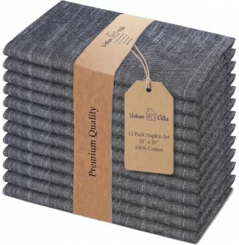 Urban Villa Cloth Napkins Cotton 20x20 (Set of 12) Black/White by CottonTrends
