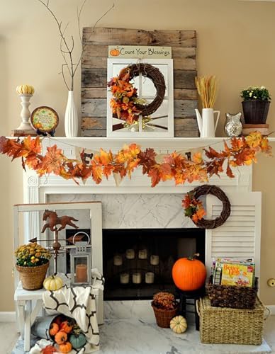 DearHouse 6 Pack Fall Garland Maple Leaf Clearance, 5.9Ft/Piece Hanging Vine Artificial Autumn Garland Thanksgiving Decor for Home Wedding Fireplace Party Christmas (Orange) - Image 2