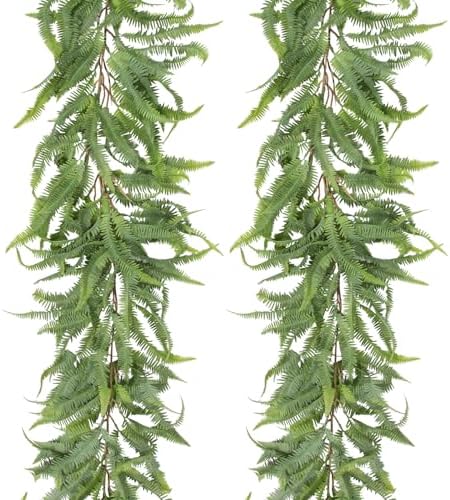 Briful 5ft Long Greenery Garland Set of 2 Boston Fern Floral Garland for Door Mantle Decorations, Lush Realistic Spring Summer Artificial Garland for Home Farmhouse Indoor Decor, 2026 VBS Church Decor by Briful