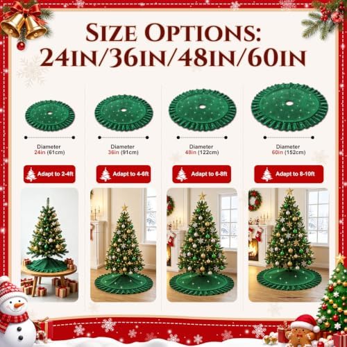 Fall Velvet Tree Skirt 60 Inches Green Christmas Tree Skirt with Sequins - Image 4