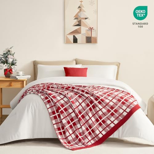Snuggle Sac Red Checkered Throw Blanket for Couch, Super Soft Cozy Warm Christmas Red Blankets, Reversible Buffalo Plaid Microfiber Throws for Sofa Bed, Red Plaid, 50x60 Inches - Image 4