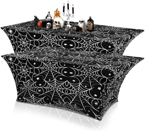 Oudain 2 Pcs Halloween Tablecloth 6 ft White Black Spider Web Table Cover by Oudain