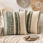 ANRODUO Boho Decorative Pillow Covers Olive Green Stripe 22x22 Pack of 2 by ANRODUO