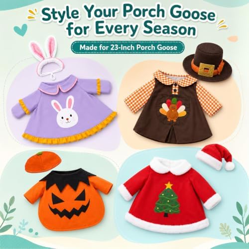 4 Sets Porch Goose Outfits for 23" Lawn Goose Statue, Seasonal Goose Clothes Bundle for Easter, Halloween, Thanksgiving & Christmas, Holiday Costume Set for Outdoor Patio, Garden & Farmhouse Decor - Image 4