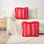 MONDAY MOOSE Decorative Throw Pillow Covers, Set of 2 Water-Resistant Striped Design with Ruffle Edge for Outdoor/Indoor Use, Pillow Inserts Not Included (22x22 inch, Hot Pink/Red) - Image 5