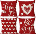 YeeJu Happy Valentines Day Pillow Covers 24x24 Set of 4 Wedding Anniversary Throw Pillow Covers Red Love Heart Cushion Covers Pillow Cases for Outdoor Couch Sofa Decoration(24 Inch) by YeeJu