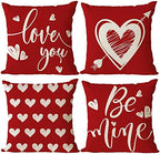 YeeJu Happy Valentines Day Pillow Covers 24x24 Set of 4 Wedding Anniversary Throw Pillow Covers Red Love Heart Cushion Covers Pillow Cases for Outdoor Couch Sofa Decoration(24 Inch) by YeeJu