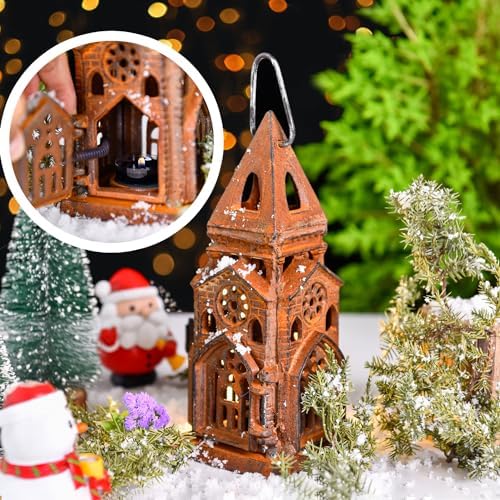 Sungmor Cast Iron Church Lantern Candle Holder, 10.2 Inches Tall & Rust - Image 2