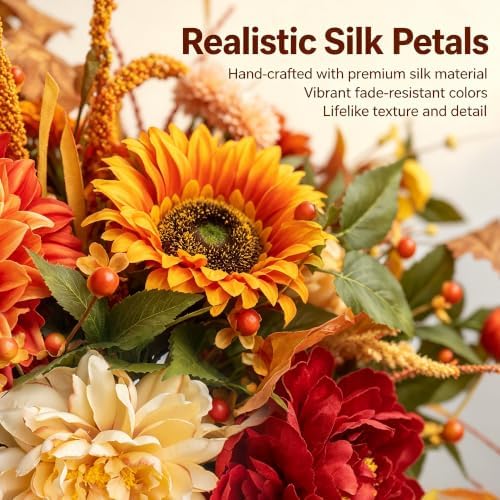 Fall Centerpiece for Table Fall Artificial Flower Arrangement with Vase - Image 3