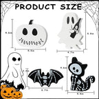4PCS Halloween Decorations Indoor, Halloween Tiered Tray Decor Table Sign, Halloween Wooden Signs Ghost Bat Pumpkin Cat Blocks Signs, Table Decor Halloween Party Decorations for Mantle Home Shelf - Image 3