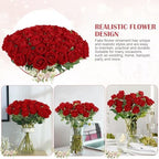 Rowfad 60 Pcs Artificial Roses Bulk, Fake Velvet Silk Flowers, Red - Image 5