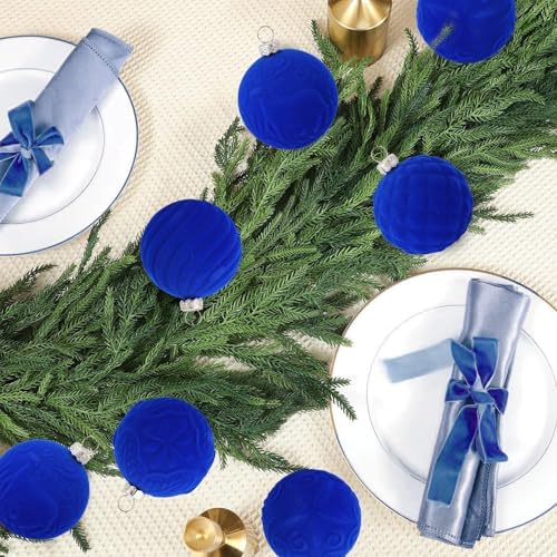 Garvee 25 Pcs Christmas Ball Ornaments, 2.36 in Blue Velvet Flocked Xmas Holiday Ball Set, Shatterproof & Lightweight Plastic Christmas Decorations for Trees Parties - Image 5