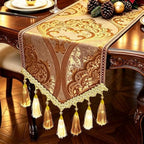 Luxury Damask Vintage Gold 3D Texture Table Runner 48" Long with Tassels by HeMiaor