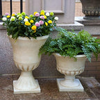 Worth Garden Plastic Urn Planters for Outdoor Plants, Tree 22'' Tall 2 Pack Round Classic Resin Flower Pots Indoor Beige Traditional Front Porch 15 in Dia. Large Imitation Stone Decorative Patio Deck - Image 5