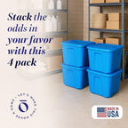 HOMZ 4-Pack Durable Molded Bin, Plastic Storage Containers w/Lids, 10 Gallon, Blue - Stackable Organizer Totes and Boxes for Bedroom, Kitchen, and Garage Organization - Image 2