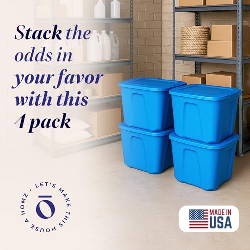 HOMZ 4-Pack Durable Molded Bin, Plastic Storage Containers w/Lids, 10 Gallon, Blue - Stackable Organizer Totes and Boxes for Bedroom, Kitchen, and Garage Organization - Image 2