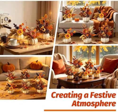YLOLUL Set of 6 Mini Fall Pumpkin Floral Table Centerpiece Decoration - Image 6