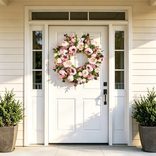 Front Door Wreath, 22 Inch Summer Fall Wreath Handmade Peony Rose Door - Image 6