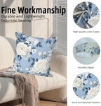 4 Pcs/Set Rose Flowers Pillow Covers Summer Floral Green Leaves Flowering Shrub Plants Natural Scenery Colorful Watercolor Linen Cushion Case for Outdoor Couch Sofa Bedroom, 22"x22" - Image 2