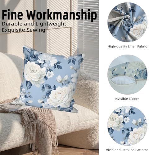4 Pcs/Set Rose Flowers Pillow Covers Summer Floral Green Leaves Flowering Shrub Plants Natural Scenery Colorful Watercolor Linen Cushion Case for Outdoor Couch Sofa Bedroom, 22"x22" - Image 2