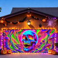 7x16FT Halloween Neon Skull Garage Door Banner UV Reactive Fluorescent Skeleton Garage Door Cover Decoration for Hallowen Decoration by FOREVERQUEEN