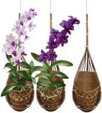Handmade 100% Thai Bamboo Hanging Orchid Basket – 4 Inch Set of 3 by Panwa