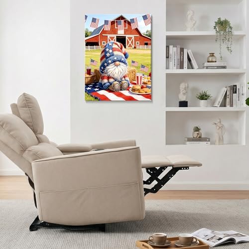 July 4th Patriotic Canvas Wall Art 4th of July USA Decorations American Flag Painting Picture Red White Blue Wall Decor Independence Day Home Decor 20x24in - Image 3