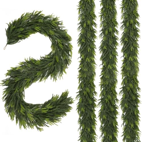 N&T NIETING 6FT Christmas Norfolk Pine Garland Real Touch Pine Artificial Garlands Faux Greenery Garland Winter Christmas Garland for Table Mantle Holiday Indoor Outdoor Xmas Decorations (4 Pcs) by NTNIETING