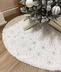 AOGU 60 Inch Sequin Faux Fur Christmas Tree Skirt for Christmas Tree Decorations White Plush Silver Sequin Snowflake Tree Skirt by AOGU