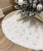 AOGU 60 Inch Sequin Faux Fur Christmas Tree Skirt for Christmas Tree Decorations White Plush Silver Sequin Snowflake Tree Skirt by AOGU