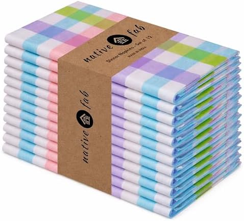 Native Fab Easter Check Dinner Napkins Set of 12, 18x18 Inches, 100% Cotton, Colorful & Absorbent Fabric for Parties, Weddings, Holidays, Reusable Washable Cloth Napkin for Everyday Use - Multi Color by NativeFab