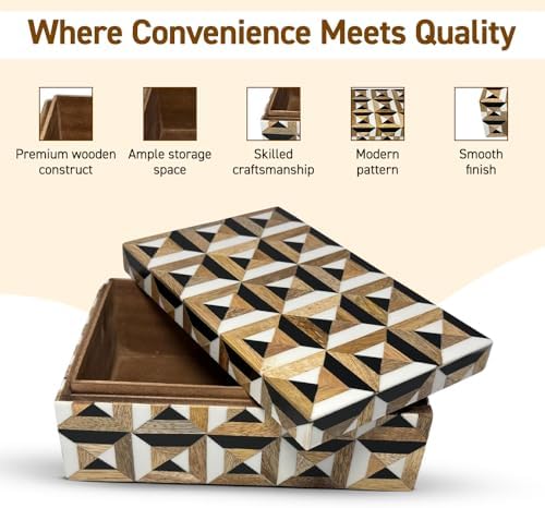 Perilla Home Home Decor Decorative Storage Wooden Box Small Era Organizer Tool Stash Card Craft Trinket Memory Keepsake Jewelry Box for Men and Women, Gifts For All, Brown, Black and Off White - Image 3