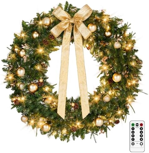VINGLI 48 Inch Prelit Christmas Wreath Front Door Decor Plug in LED by VINGLI