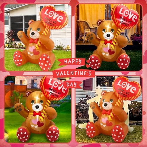Valentines Day Inflatables Outdoor Decorations Love Blow Up Yard Décor Sweet Romantic Cute LED Lights for Indoor Outside Wedding Holiday Party Garden Lawn (Bear) - Image 2