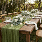 8 Pack Olive Green Cheesecloth Table Runner 120 Inch Boho Wedding Decor - Image 7