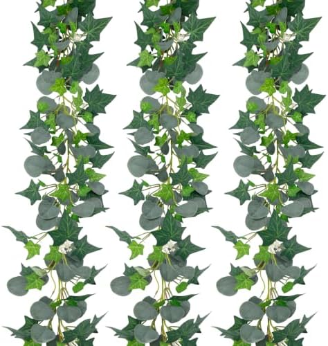 dallisten 3 Strands Artificial Ivy Vines, Fake Ivy with Eucalyptus Garland by dallisten