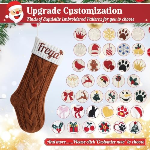 Personalized Christmas Stockings,Custom Embroidered Name & Monogram Knit Stockings for Kids,Family,Cream Silver Cable Knit 18" Christmas Stocking for Fireplace Holiday Decor Gifts(7 Pack) - Image 5