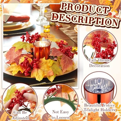 Umigy 12 Set Fall Candle Holders Glass Votive, Maple Leaf, Dark Color - Image 3