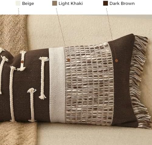 Dark Brown Boho Decorative Lumbar Pillow Cover 14x36 - Image 3