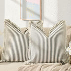 ZWJD Throw Pillow Covers 18x18 Set of 2 Striped Pillow Covers with Fringe Chic Cotton Decorative Pillows Square Cushion Covers for Sofa Couch Bed Living Room Farmhouse Decor, (Black) by ZWJD