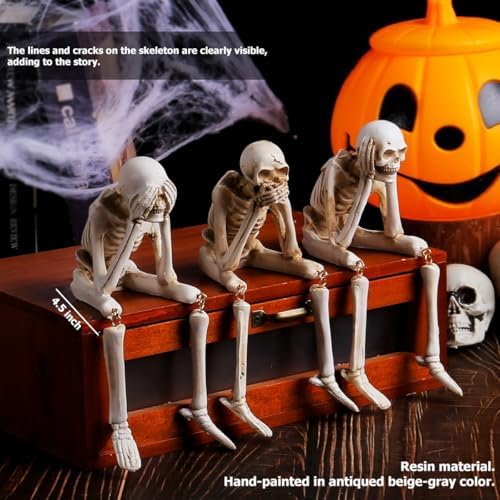 Skeleton Halloween Decorations Indoor, No Evil Resin Figurines - Image 3