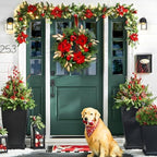 24" Magnolia Christmas Wreaths for Front Door, Artificial Magnolia Christmas Flower with Gold Leaves for Outdoor Indoor Home Wedding Christmas New Year - Image 6