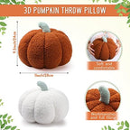 Kajaia 2 Pcs 3D Pumpkin Pillow Fall Decor Cushions,White, Brown - Image 2