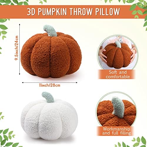 Kajaia 2 Pcs 3D Pumpkin Pillow Fall Decor Cushions,White, Brown - Image 2