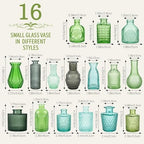 32 PCS Assorted Vintage Bud Vases, Colorful Glass Small Vases Bulk, for Centerpieces, Wedding Table Decor, Home Decorations & Gifts (Green Series) - Image 3