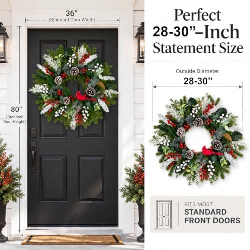 Christmas Wreath for Front Door, 28" Cardinal Winter Wreath with Berries - Image 3